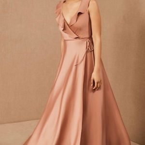 BHLDN Tansy Satin Charmeuse Maxi Dress by Anthropologie Dusty Rose Pink Size 0